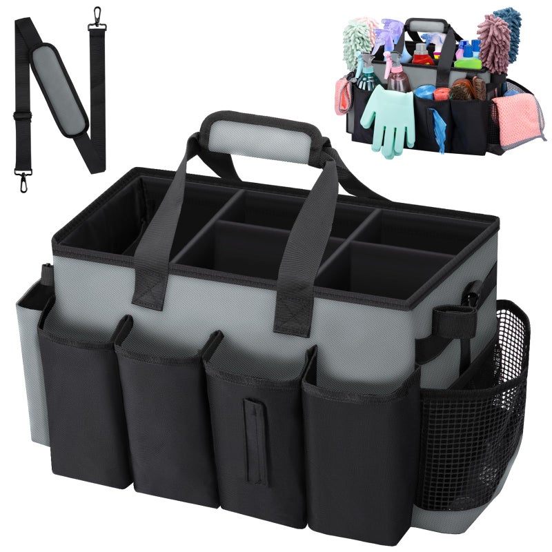 Wigojoy Wearable Large Cleaning Caddy Bag for Housekeeper, Clean Supply Organizer with Adjustable Shoulder, Waist & Handle Straps, Detailing Bag for Kitchen Supplies (Black&Gray) - Image 1