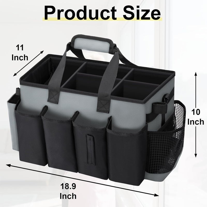 Wigojoy Wearable Large Cleaning Caddy Bag for Housekeeper, Clean Supply Organizer with Adjustable Shoulder, Waist & Handle Straps, Detailing Bag for Kitchen Supplies (Black&Gray) - Image 2