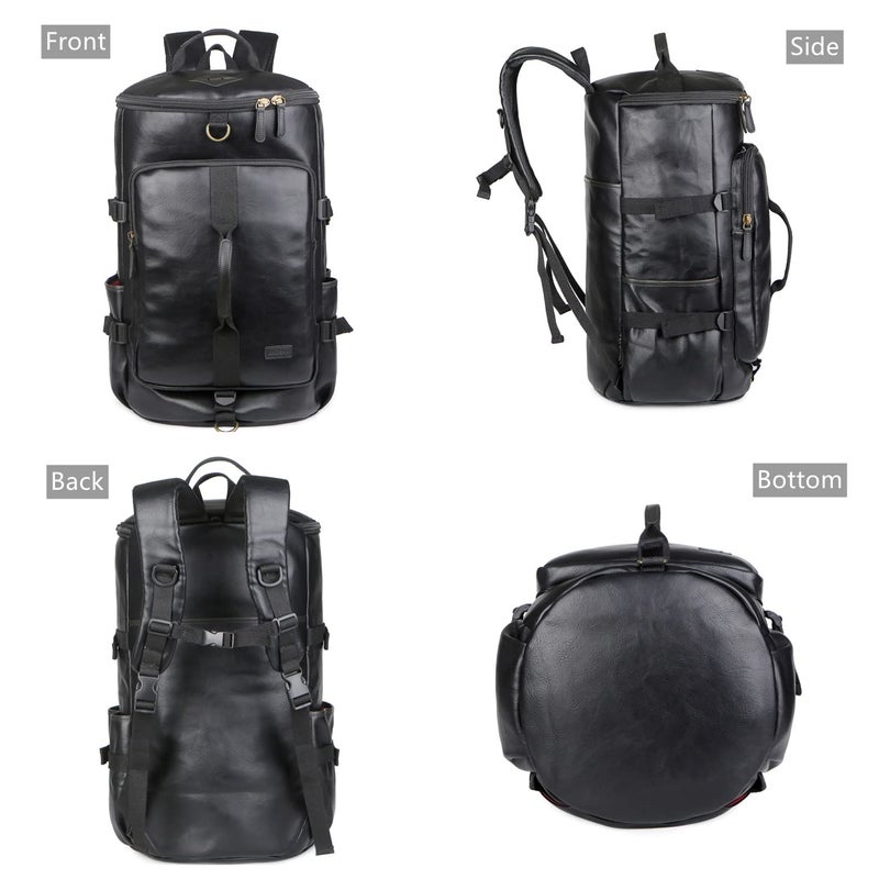 Baosha Stylish Vegan Leather Men Weekender Travel Duffel Tote Bag Backpack Hybrid Travel Hiking Rucksack Overnight Bag Convertible HB-26 (Black) - Image 3