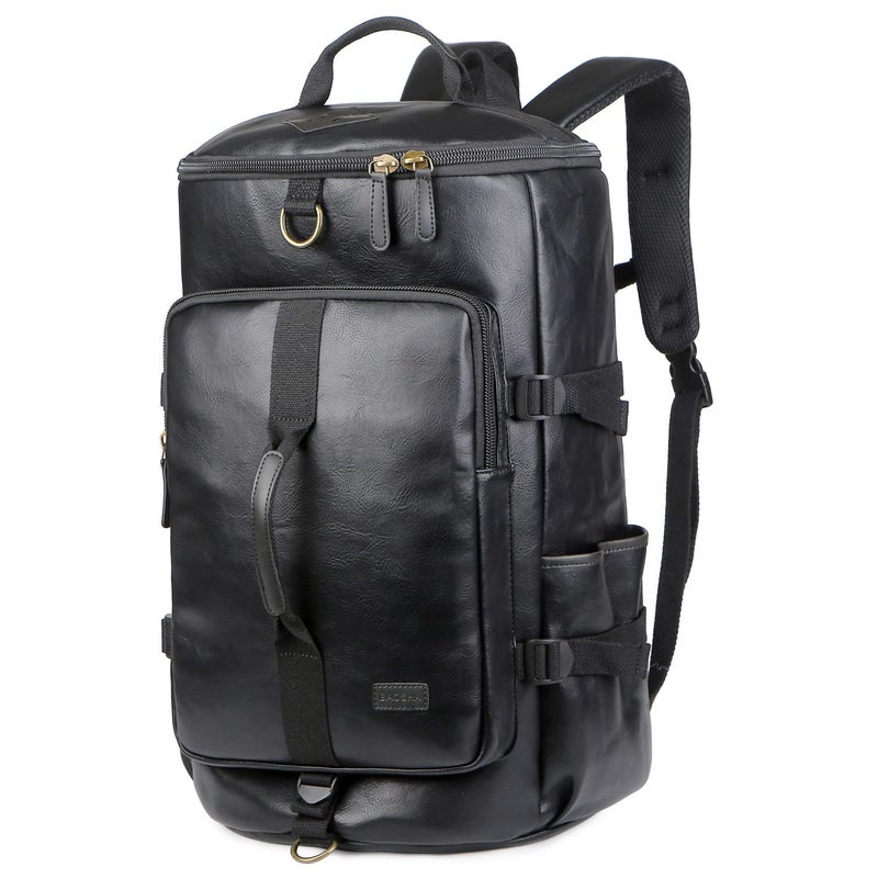 Baosha Stylish Vegan Leather Men Weekender Travel Duffel Tote Bag Backpack Hybrid Travel Hiking Rucksack Overnight Bag Convertible HB-26 (Black) - Image 1
