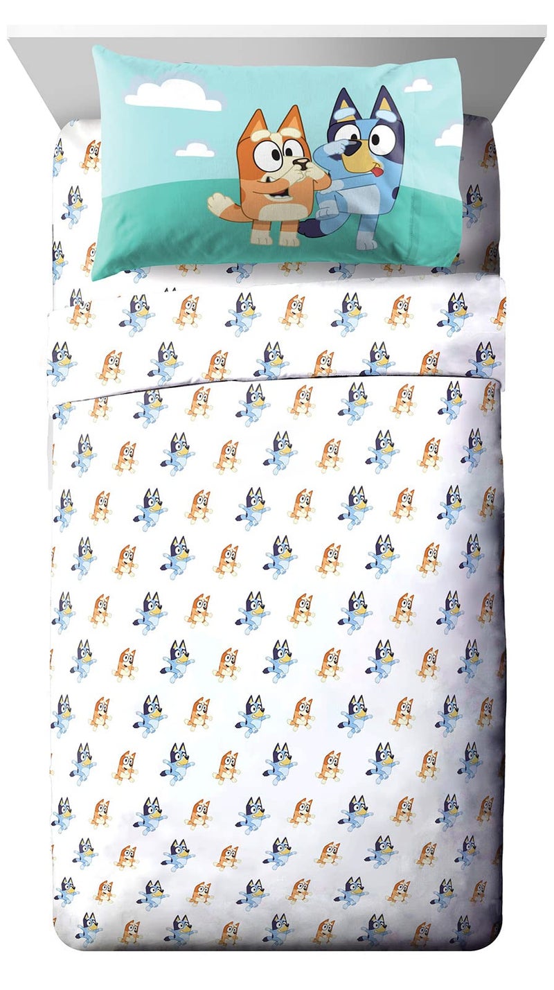 Jay Franco Kids Sheet Set with Fitted, Flat Sheets & Pillow Cover - Ultra-Soft Bedding with Pillowcase for Room Decor, White - Bluey, 4 Piece Full - Image 1