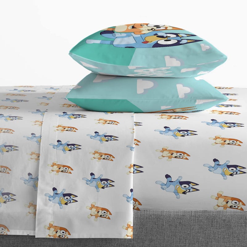 Jay Franco Kids Sheet Set with Fitted, Flat Sheets & Pillow Cover - Ultra-Soft Bedding with Pillowcase for Room Decor, White - Bluey, 4 Piece Full - Image 5