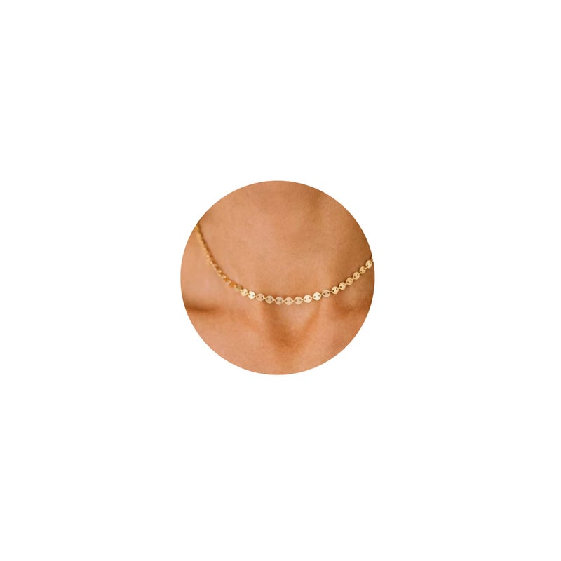 CHESKY 14K Gold Plated Disc Choker Necklace Dainty Coin Adjustable Tattoo Choker Simple Flat Discs Necklace Women Jewelry - Image 1