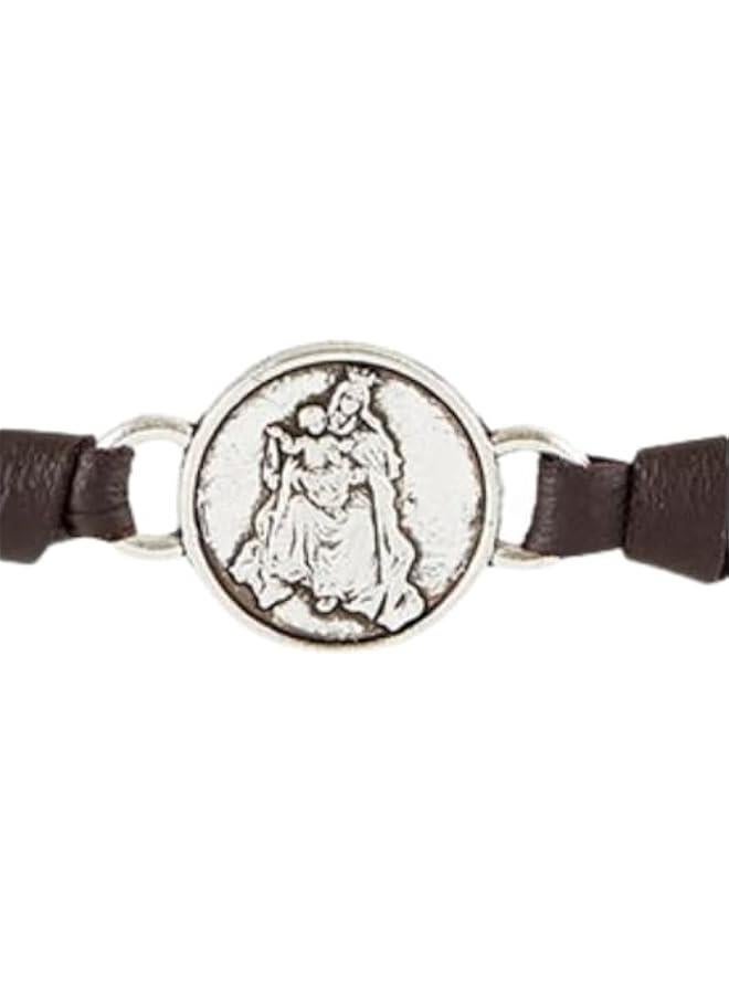 Arabest Black Faux Leather Our Lady of Mt. Carmel Scapular Bracelet, Adjustable Religious Devotional Fashion Jewelry, Confirmation Sponsor Gifts for Catholic Men and Women, 7 Inches - Image 2