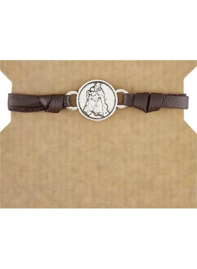 Arabest Black Faux Leather Our Lady of Mt. Carmel Scapular Bracelet, Adjustable Religious Devotional Fashion Jewelry, Confirmation Sponsor Gifts for Catholic Men and Women, 7 Inches - Image 3