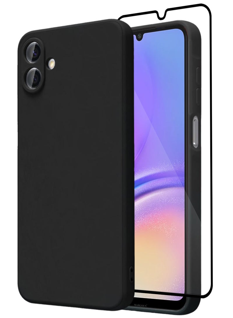 CATANES 2Packs Liquid Silicone Case for Samsung Galaxy A05 Protective Phone Case with Soft Anti-Scratch Microfiber Lining Utra Slim Drop Protection Phone Cover with 3D Screen Protector - Black - Image 1