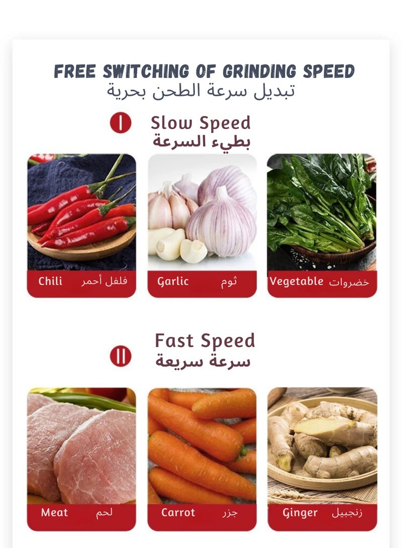 فرامة لحم كهربائية 5 لتر 850 واط بسرعتين متغيرة، وعاء ستانلس ستيل، محضرة طعام للحوم والخضروات والبصل والزنجبيل والثوم، مفرمة خلاط للاستخدام المنزلي / المطاعم / المطبخ - Image 4