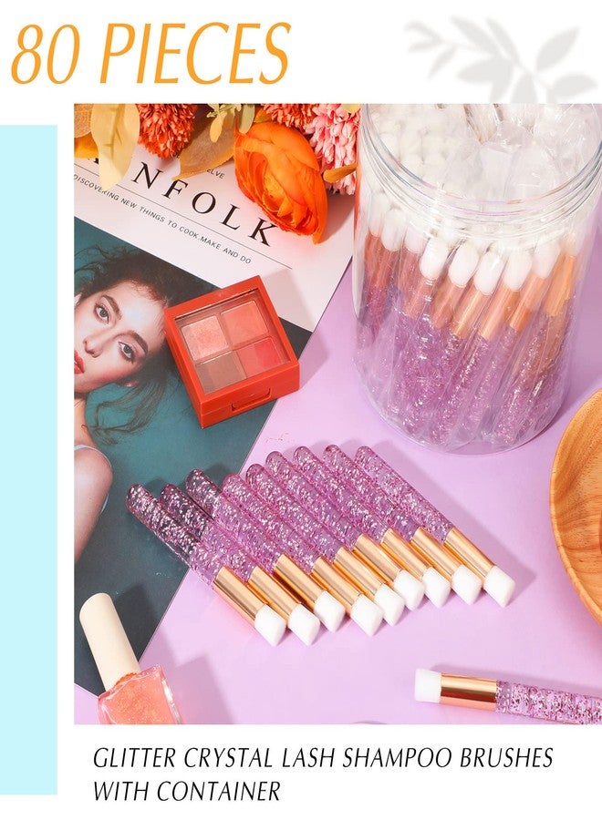 Nuogo 80 قطعة فرش شامبو الرموش مع حاوية لتنظيف الرموش باللون الوردي، مجموعة فرش تنظيف الرموش الاصطناعية اللامعة، شامبو الرموش، إزالة الرؤوس السوداء - Image 5