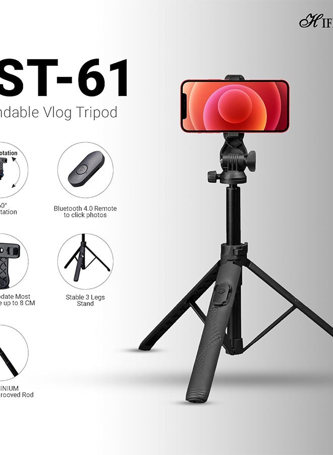 HIFFIN Renewed - HIFFIN HST-61 1.6 Meter Portable Tripod Selfie Stick with Wireless Remote and 360Â° Rotational Head - Image 2