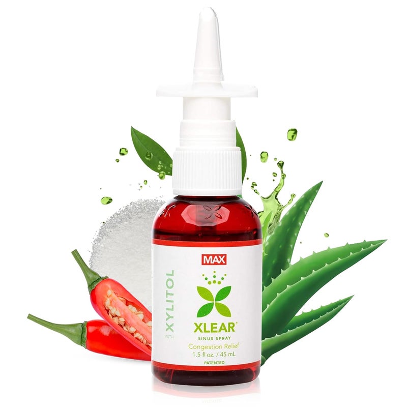 Xlear Xlear MAX Saline Nasal Spray, Natural Formula with Xylitol, Capsicum and Aloe, Nasal Decongestant for Sinus Pressure, Headache, Dry Nose for Kids and Adults, 1.5 fl oz (Pack of 1)