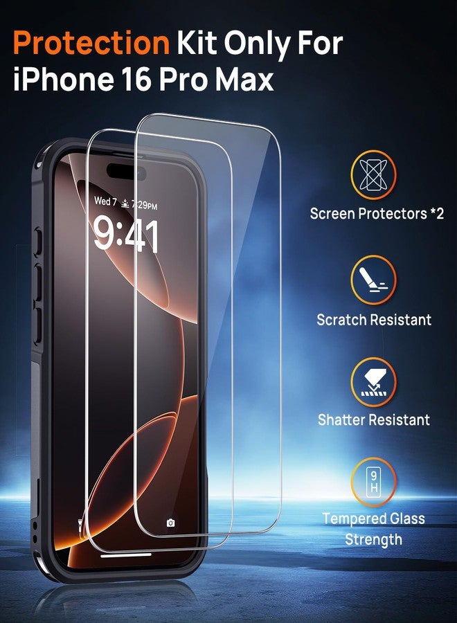 جراب Lanhiem المغناطيسي لهاتف iPhone 16 Pro Max، [عبوة من قطعتين من واقي الشاشة الزجاجي المقوى] [متوافق مع MagSafe] [مضاد للصدمات بدرجة عسكرية] غطاء متين شديد التحمل لهاتف iPhone 16 Pro Max (6.9 بوصة) - أسود - Image 2