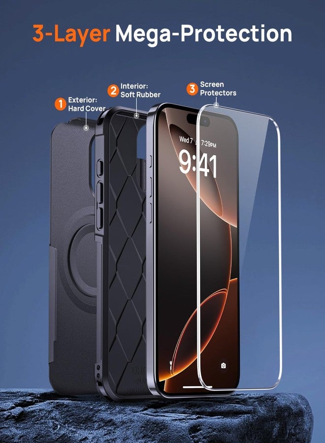 جراب Lanhiem المغناطيسي لهاتف iPhone 16 Pro Max، [عبوة من قطعتين من واقي الشاشة الزجاجي المقوى] [متوافق مع MagSafe] [مضاد للصدمات بدرجة عسكرية] غطاء متين شديد التحمل لهاتف iPhone 16 Pro Max (6.9 بوصة) - أسود - Image 4