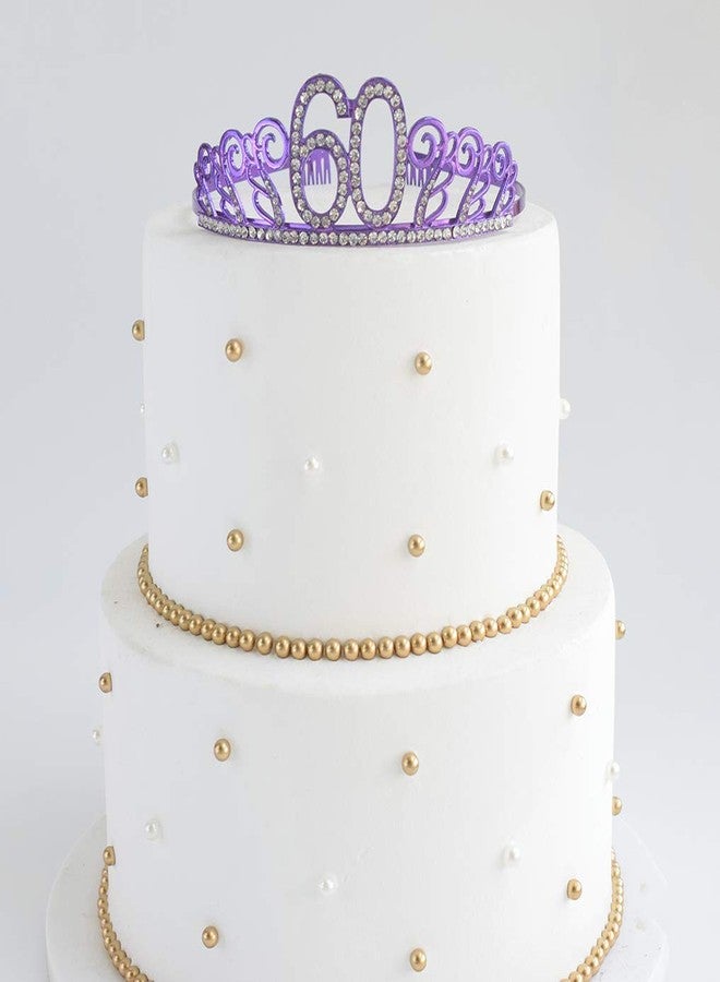 Mayin 60th Purple Birthday Tiara and Sash Purple Glitter Sash Crystal Rhinestone Tiara Crown for 60th Birthday Party Supplies Favors Decorations Cake Topper - Image 4