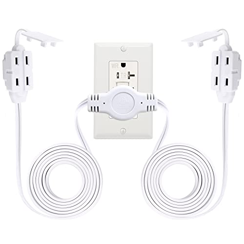 K KASONIC 12 Feet Twin Extension Cord Power Strip, 6 Feet on Each Side, Flat Head Outlet Plug,6 Polarized Outlets with Safety Cover, Double Extension Cord Splitter for Indoor Use, ETL Listed, White - Image 1