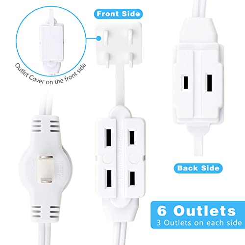 K KASONIC 12 Feet Twin Extension Cord Power Strip, 6 Feet on Each Side, Flat Head Outlet Plug,6 Polarized Outlets with Safety Cover, Double Extension Cord Splitter for Indoor Use, ETL Listed, White - Image 5