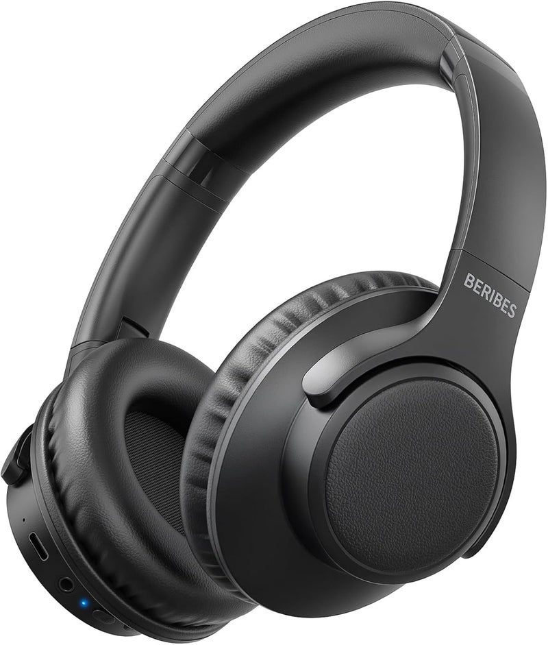 BERIBES Wireless Headphones Over-Ear, 65H Playtime Foldable Headset with Microphone, Bluetooth 6.0, Deep Bass Stereo Sound, Soft Protein Earpads for Travel Work Phone PC, Black - Image 1