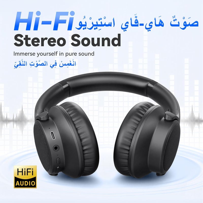 BERIBES Wireless Headphones Over-Ear, 65H Playtime Foldable Headset with Microphone, Bluetooth 6.0, Deep Bass Stereo Sound, Soft Protein Earpads for Travel Work Phone PC, Black - Image 4