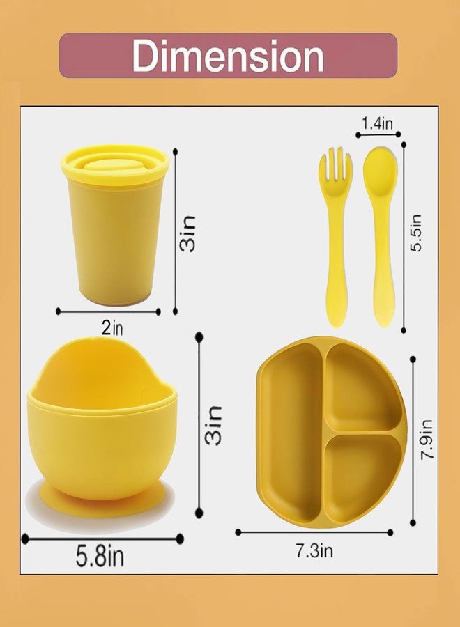 Sparkle Joy Baby Feeding Set, Silicone Tableware Kit for Baby, Bowl, Fork, Spoon, Suction Plate & Tumbler for Baby (Dusty Pink) (Yellow) - Image 3