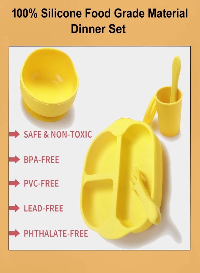 Sparkle Joy Baby Feeding Set, Silicone Tableware Kit for Baby, Bowl, Fork, Spoon, Suction Plate & Tumbler for Baby (Dusty Pink) (Yellow) - Image 4