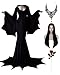 Aileam Halloween Morticia Addams Costumes Vintage Gothic Black Long Dress Outfit Women Wig Red Roses Flowers Necklace - Image 3