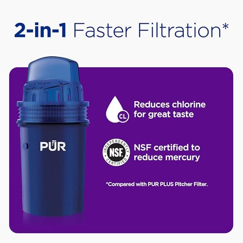 PUR 11-Cup Water Pitcher, 1 Genuine PUR Filter, Cleaner, Great-tasting Water, Dishwasher Safe, Powerful Filtration, Filter Change Light Indicator, LockFit Cap Design - White - Image 4