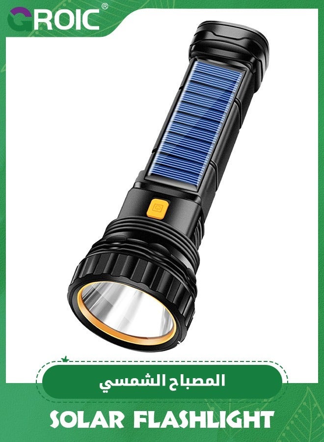 GROIC Solar/Rechargeable Multi Function 1000 Lumens LED Flashlight, with Emergency Strobe Light and 1200 Mah Battery, Power Supply USB Charging Cable, Fast - Image 1