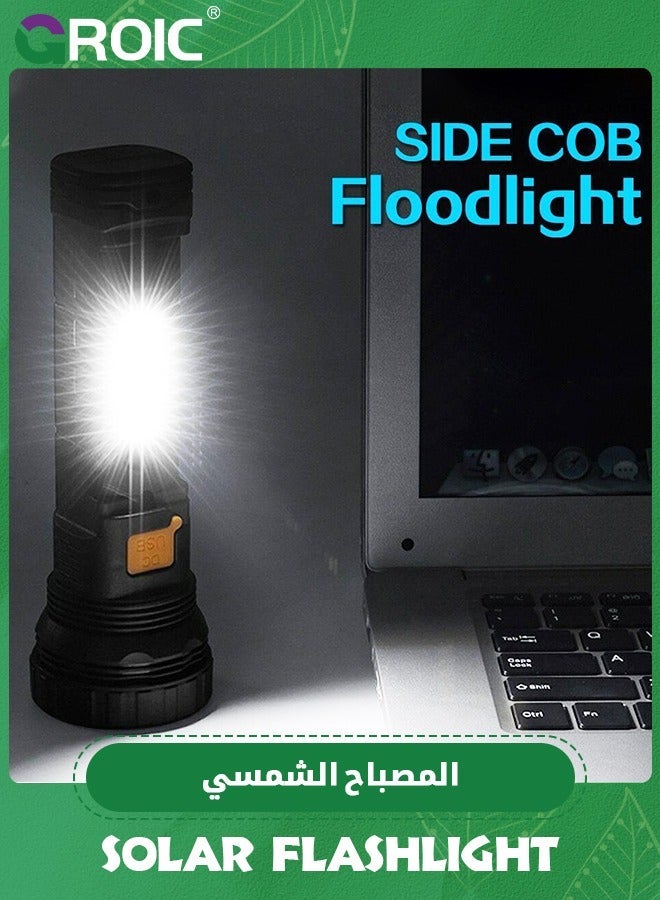 GROIC Solar/Rechargeable Multi Function 1000 Lumens LED Flashlight, with Emergency Strobe Light and 1200 Mah Battery, Power Supply USB Charging Cable, Fast - Image 3