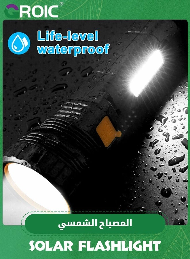 GROIC Solar/Rechargeable Multi Function 1000 Lumens LED Flashlight, with Emergency Strobe Light and 1200 Mah Battery, Power Supply USB Charging Cable, Fast - Image 5