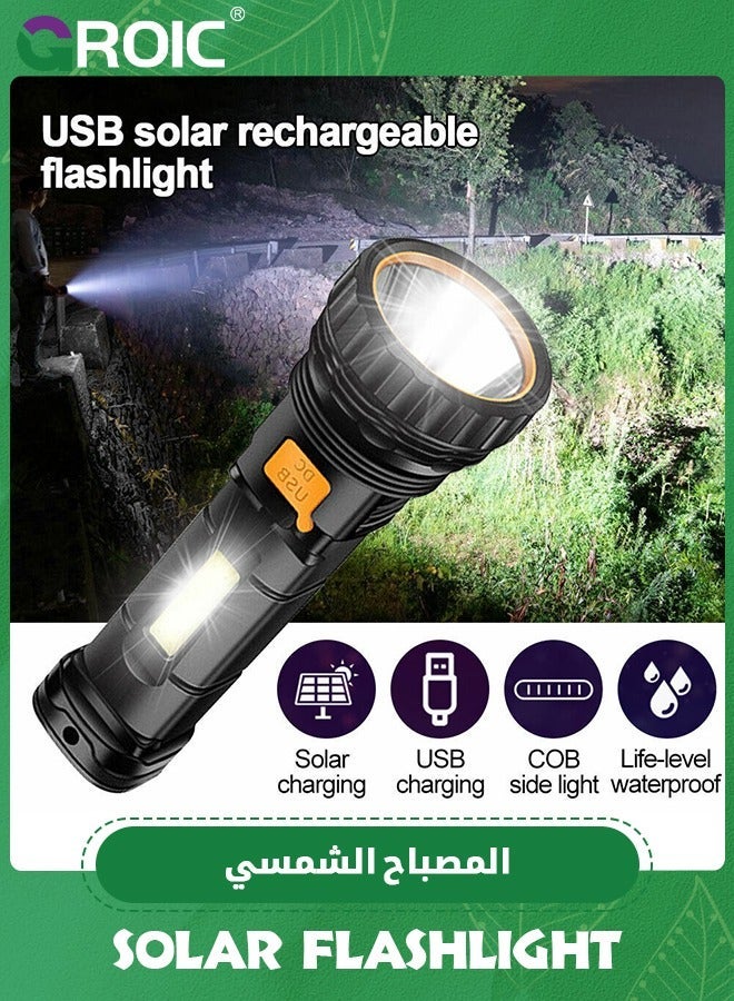 GROIC Solar/Rechargeable Multi Function 1000 Lumens LED Flashlight, with Emergency Strobe Light and 1200 Mah Battery, Power Supply USB Charging Cable, Fast - Image 2