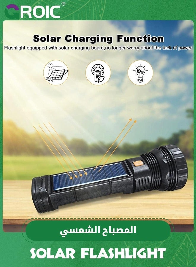 GROIC Solar/Rechargeable Multi Function 1000 Lumens LED Flashlight, with Emergency Strobe Light and 1200 Mah Battery, Power Supply USB Charging Cable, Fast - Image 4