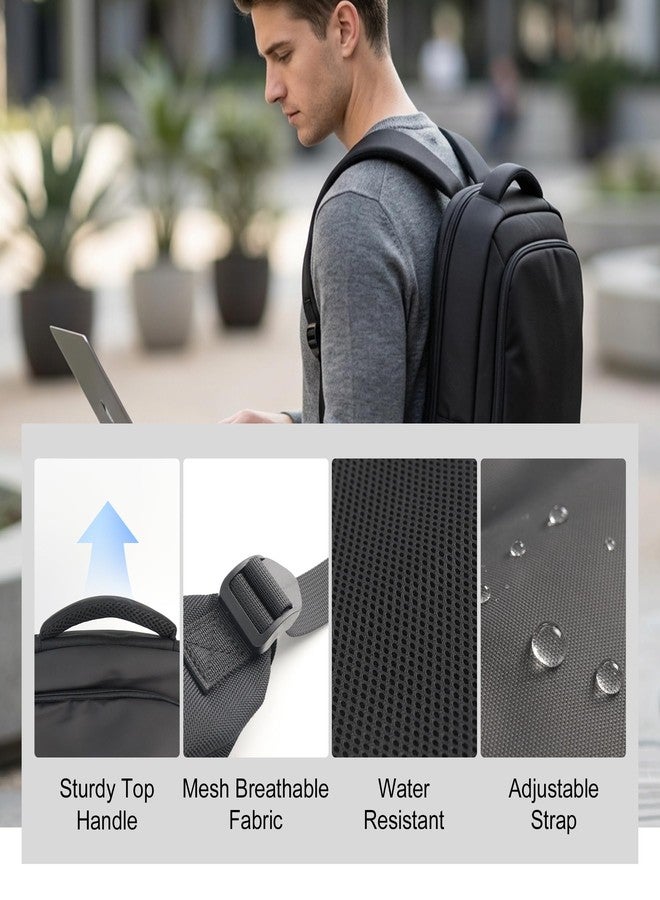 MANETTA Business Backpack for Men, Professional Work & Travel Backpack, Daypack with Anti-Theft Zipper, Casual Commuter Rucksack, Black - Image 4