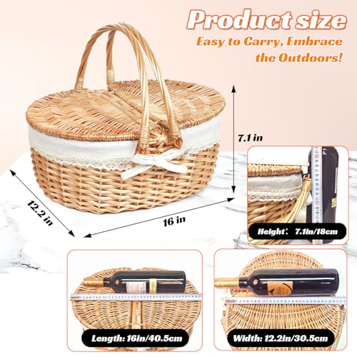 Hap Tim Wicker Picnic Basket for 2 with Lid Unique Gifts Ideas for Couple Engagement Wedding Bridal Shower Family Christmas White Elephant Gifts for AdultsY2408B1 - Image 3