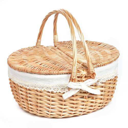 Hap Tim Wicker Picnic Basket for 2 with Lid Unique Gifts Ideas for Couple Engagement Wedding Bridal Shower Family Christmas White Elephant Gifts for AdultsY2408B1 - Image 1