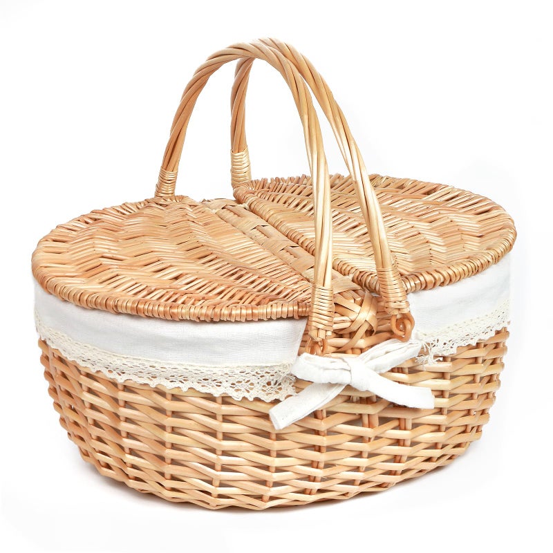 Hap Tim Wicker Picnic Basket for 2 with Lid Unique Gifts Ideas for Couple Engagement Wedding Bridal Shower Family Christmas White Elephant Gifts for AdultsY2408B1 - Image 2