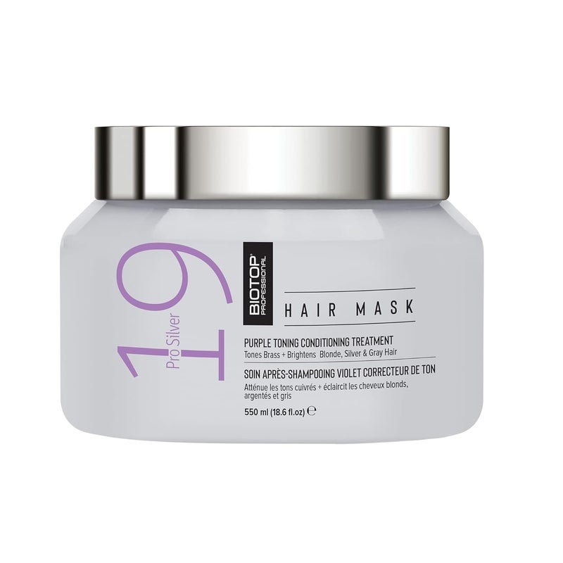 Biotop Professional 19 Pro Silver Hair Mask - Moisturizes & Eliminates Yellow and Brassy Tones - Hydrating Hair Mask For Blonde or Bleached Hair - 18.6 oz