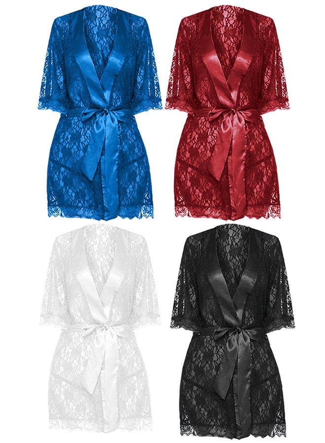 MARGOUN 4 Pack Womens Medium Size Robes Babydoll Robe Transparent Lace Deep V-Neck Short Lingerie Sleepwear Soft Kimono Bathrobe Dressing Gown Nightwear /M(bust 84-88/waist 68-72/hip 92-96) - Image 3