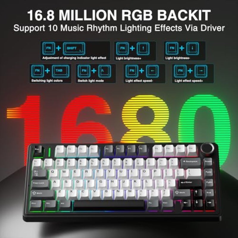 Aula F75 HE Wireless Gaming Keyboard Hall Effect Magnetic Switch For PC and Laptop RGB Backlit 75 Compact Layout Detachable USB-C Cable Hot-Swappable Aluminum Top Plate Black - Image 4