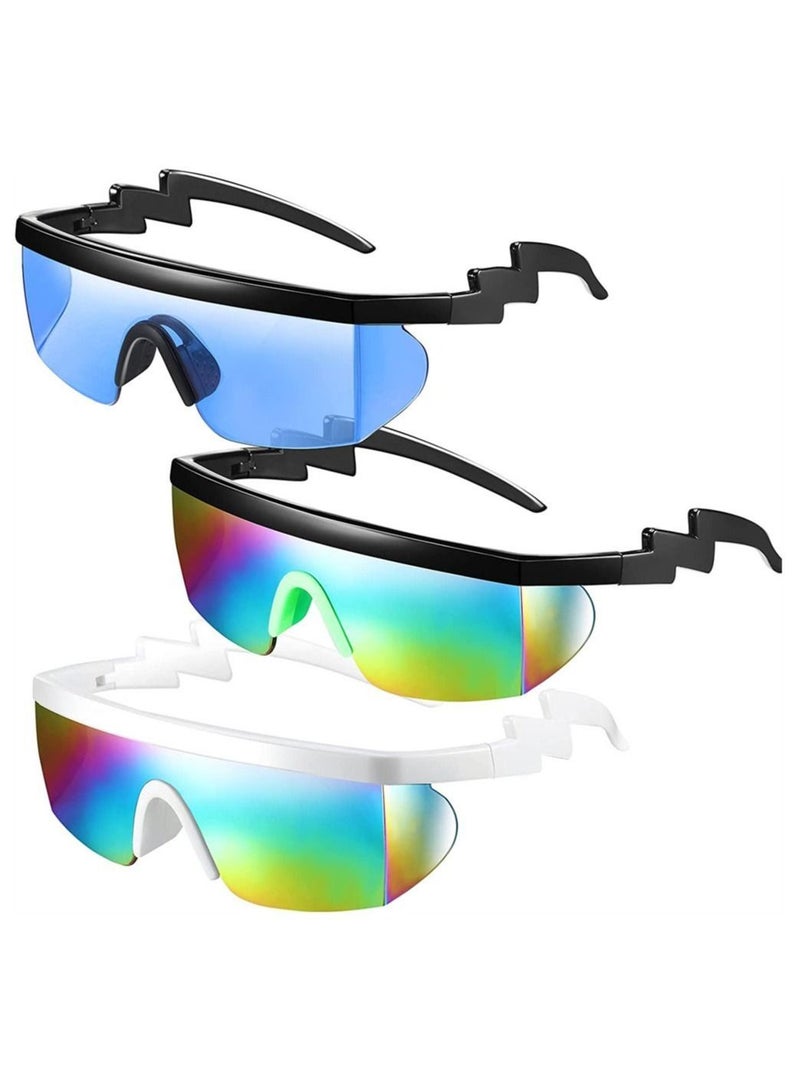 3 Pairs Neon Semi Rimless Sunglasses Mirrored Lens Sun Glasses Zigzag Sunglasses - Image 1