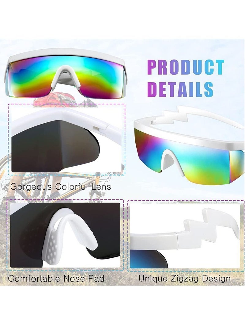 3 Pairs Neon Semi Rimless Sunglasses Mirrored Lens Sun Glasses Zigzag Sunglasses - Image 4
