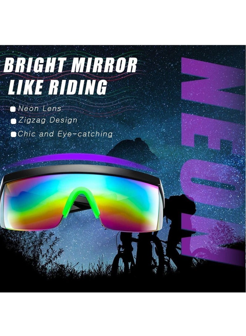 3 Pairs Neon Semi Rimless Sunglasses Mirrored Lens Sun Glasses Zigzag Sunglasses - Image 5