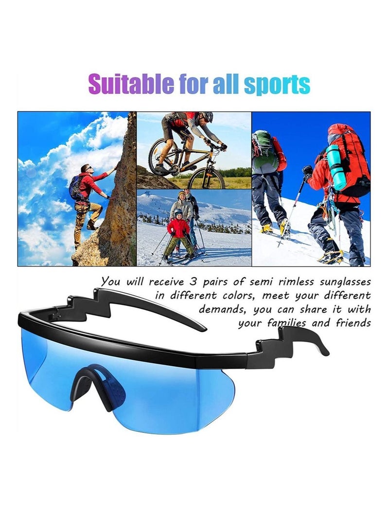 3 Pairs Neon Semi Rimless Sunglasses Mirrored Lens Sun Glasses Zigzag Sunglasses - Image 3