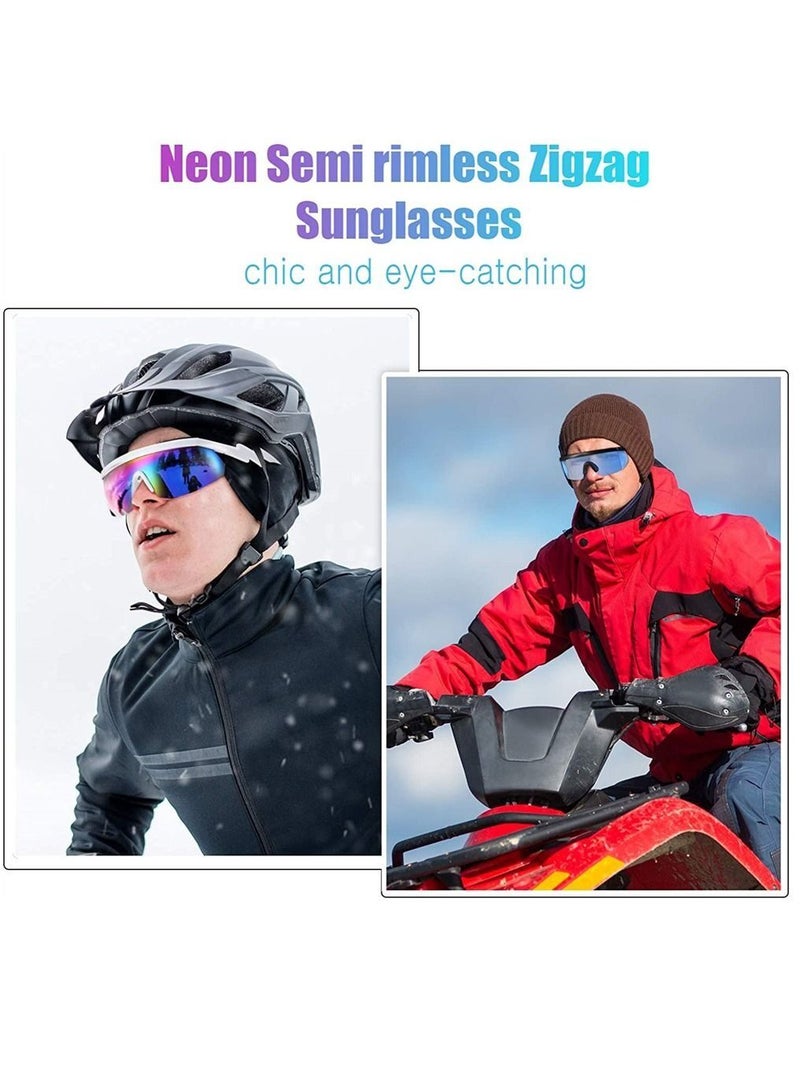 3 Pairs Neon Semi Rimless Sunglasses Mirrored Lens Sun Glasses Zigzag Sunglasses - Image 2