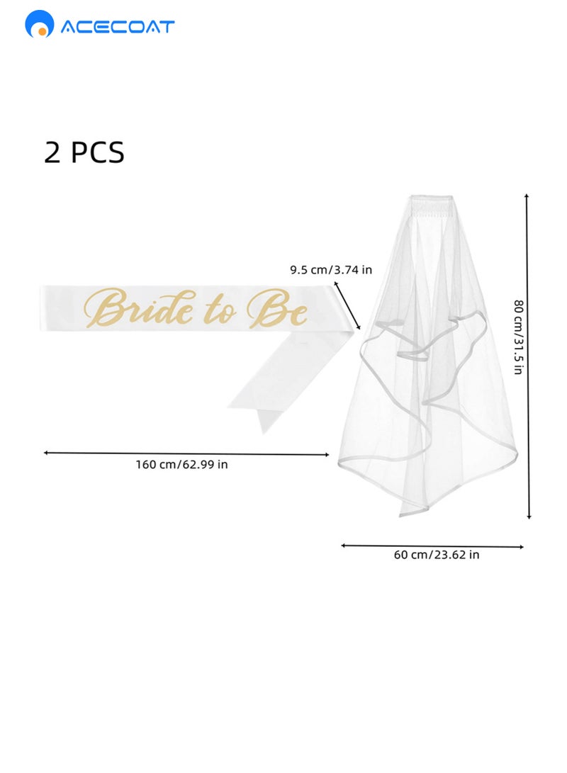 ACECOAT Bridal Veil Women's Simple Tulle Short Wedding Veil Satin Edge with Sash for Wedding Bachelorette Party - Image 2
