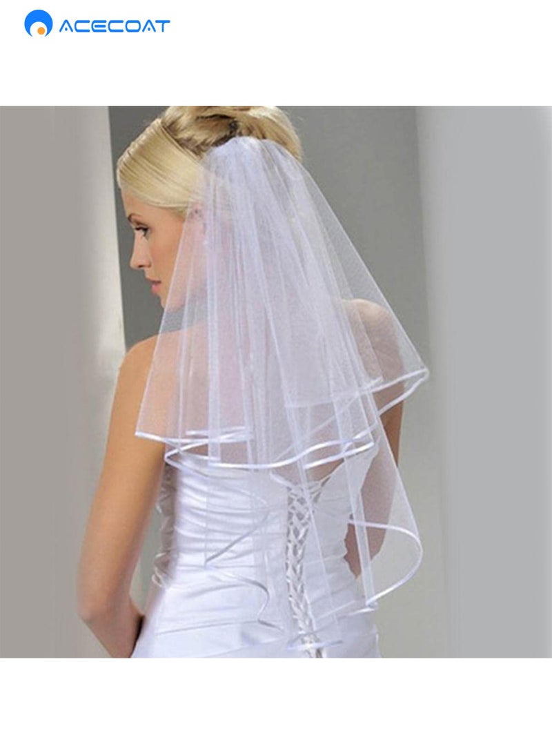 ACECOAT Bridal Veil Women's Simple Tulle Short Wedding Veil Satin Edge with Sash for Wedding Bachelorette Party - Image 3
