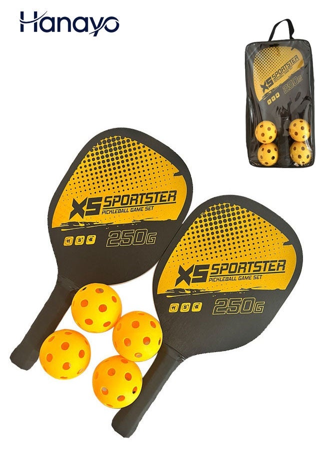 Hanayo Pickleball Paddles Set of 2, Yellow – Lightweight with 4 Balls for Adults & Kids - Image 1
