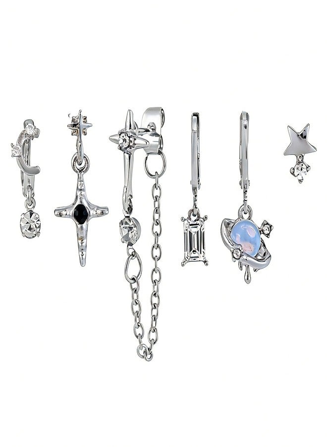 Dhdfisd Y2K Earring Set Heart Moon Cartilage Gothic Retro Aesthetic Stacks Earrings for Women 6 PCS (Y2K Earring Set B) - Image 1