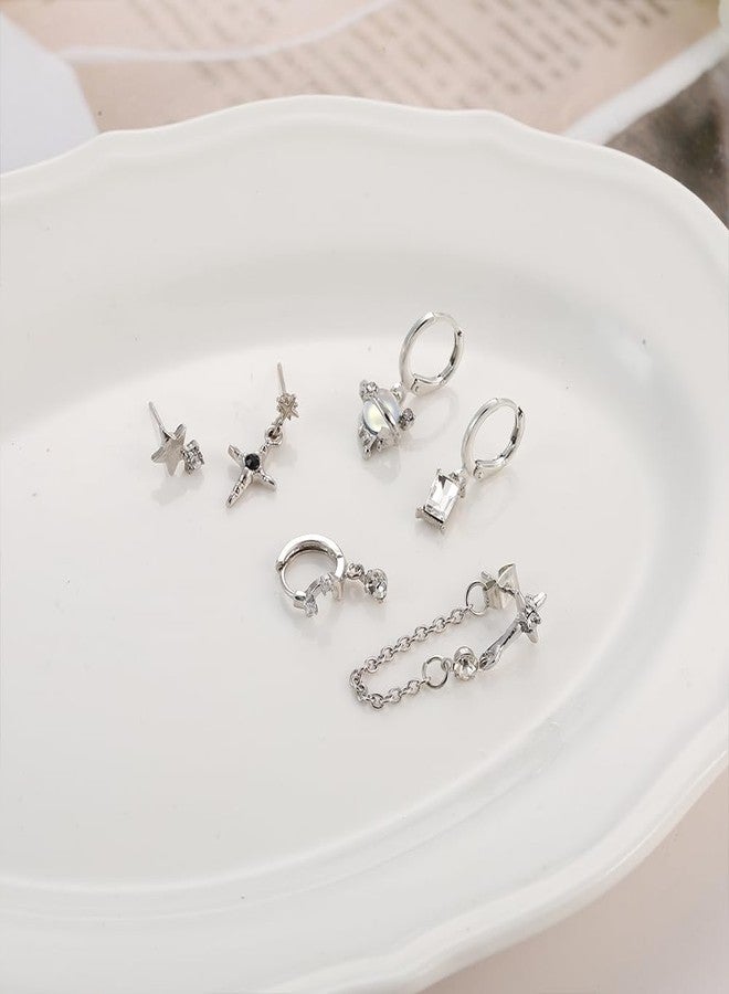 Dhdfisd Y2K Earring Set Heart Moon Cartilage Gothic Retro Aesthetic Stacks Earrings for Women 6 PCS (Y2K Earring Set B) - Image 3