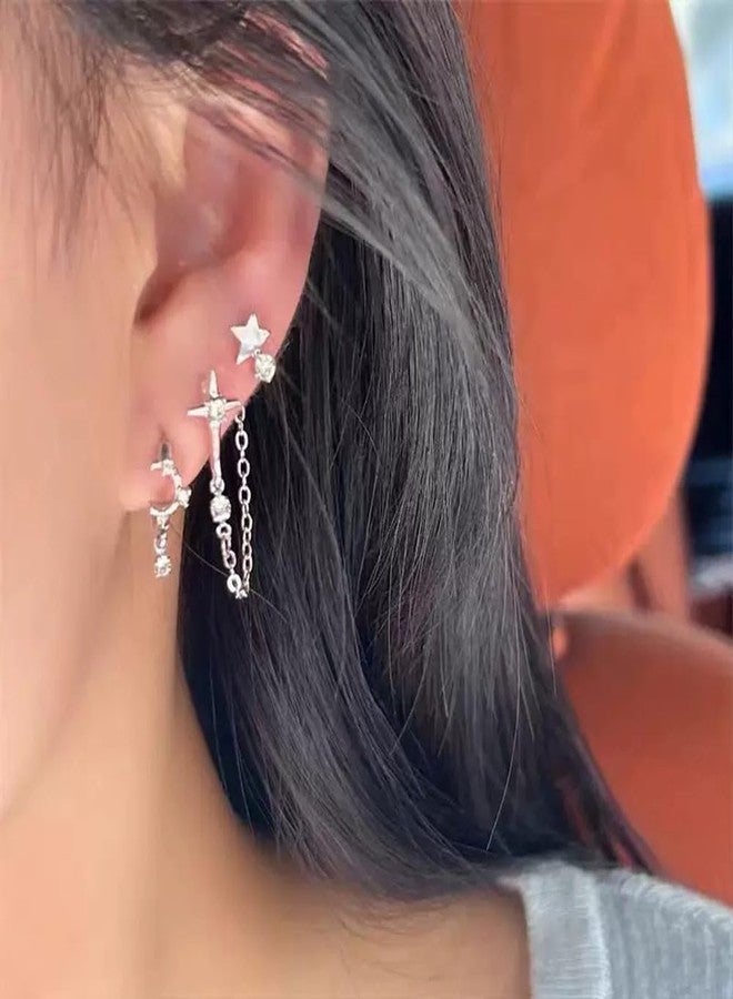 Dhdfisd Y2K Earring Set Heart Moon Cartilage Gothic Retro Aesthetic Stacks Earrings for Women 6 PCS (Y2K Earring Set B) - Image 2