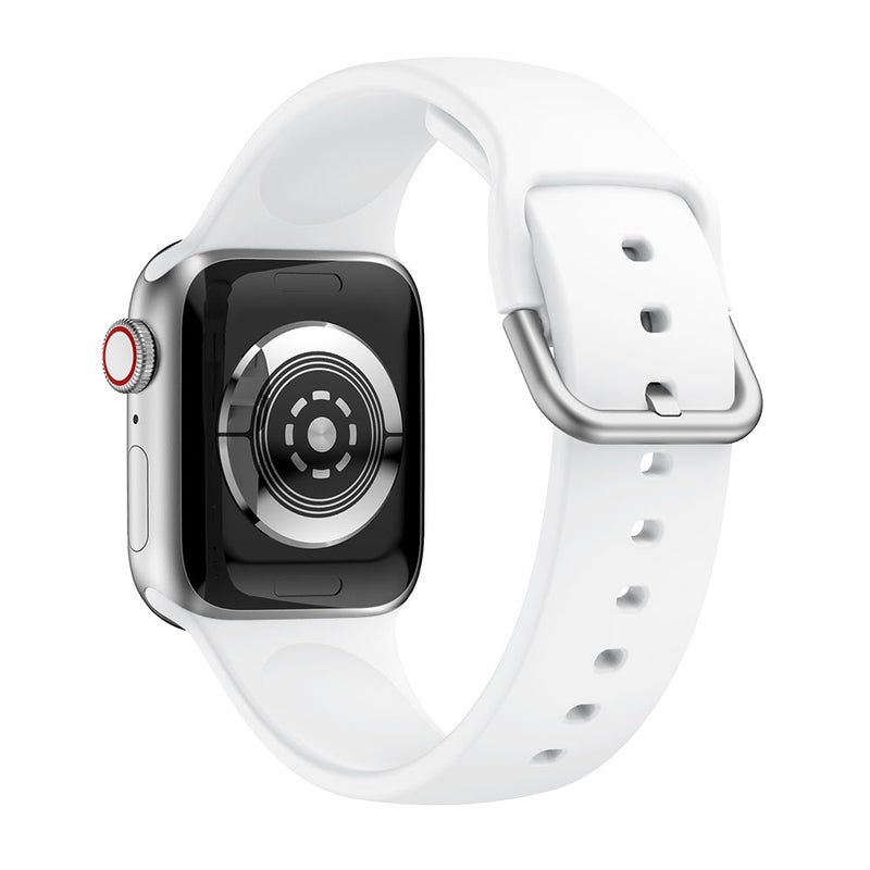 إيروريكس سوار ساعة سيليكون أحادي اللون مع مشبك لسلسلة ساعات Apple Watch Series 9 و8 و7 41 مم / Se 3 وSe 2 و6 وSe و5 و4 40 مم / 3 و2 و1 38 مم (أبيض) - Image 3