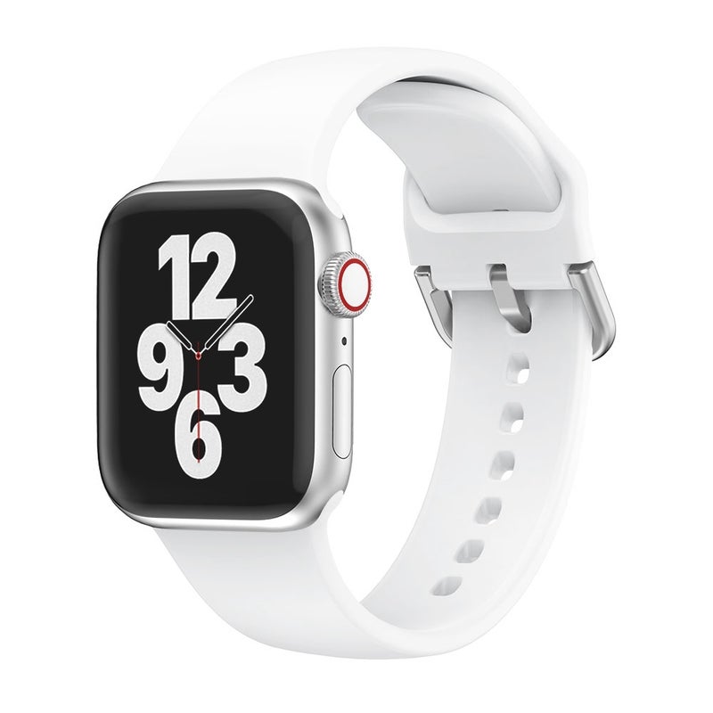 إيروريكس سوار ساعة سيليكون أحادي اللون مع مشبك لسلسلة ساعات Apple Watch Series 9 و8 و7 41 مم / Se 3 وSe 2 و6 وSe و5 و4 40 مم / 3 و2 و1 38 مم (أبيض) - Image 2
